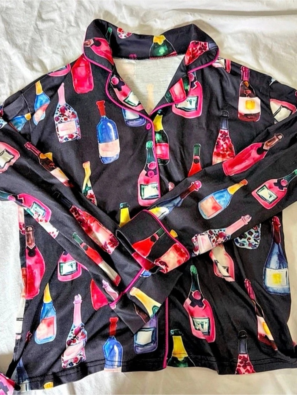 Bottle Print Pajama Set in Black & Pink